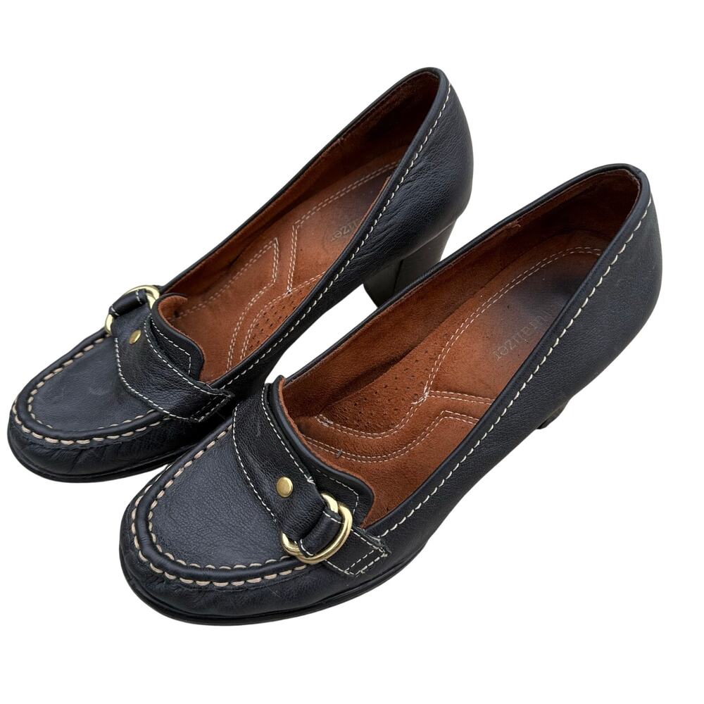 Naturalizer Women's Leather Slip-on Heels Strapped Loafer Style Size 8M Black